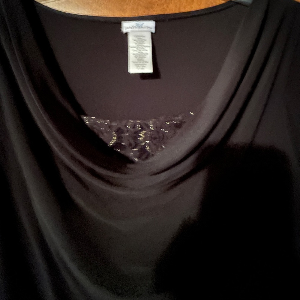 Jacqueline Smith 3/4” Sleeve Cowl Neck w/lace underlay. Size L
